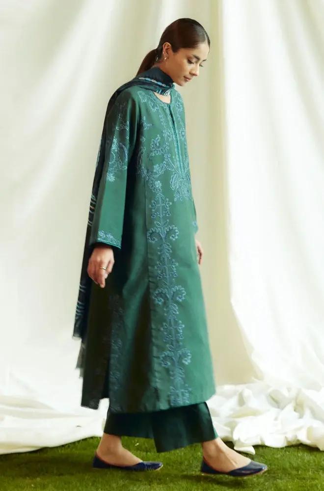 Zara Shah Jahan - 3PC Unstitched Dhanak Embroidered Shirt with Printed Pashmina Shawl and Trouser - RF1262 Royal Pret