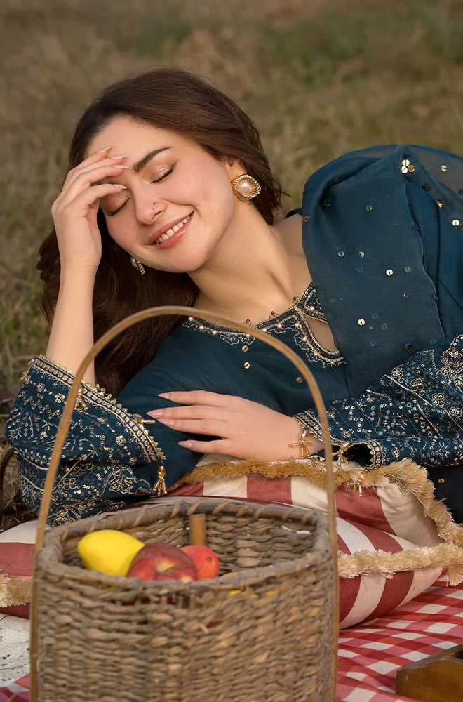 Allys - 3PC Lawn Sequence Embroidered Shirt with Sequence Embroidered Organza Dupatta (Unstitched) - RF1340