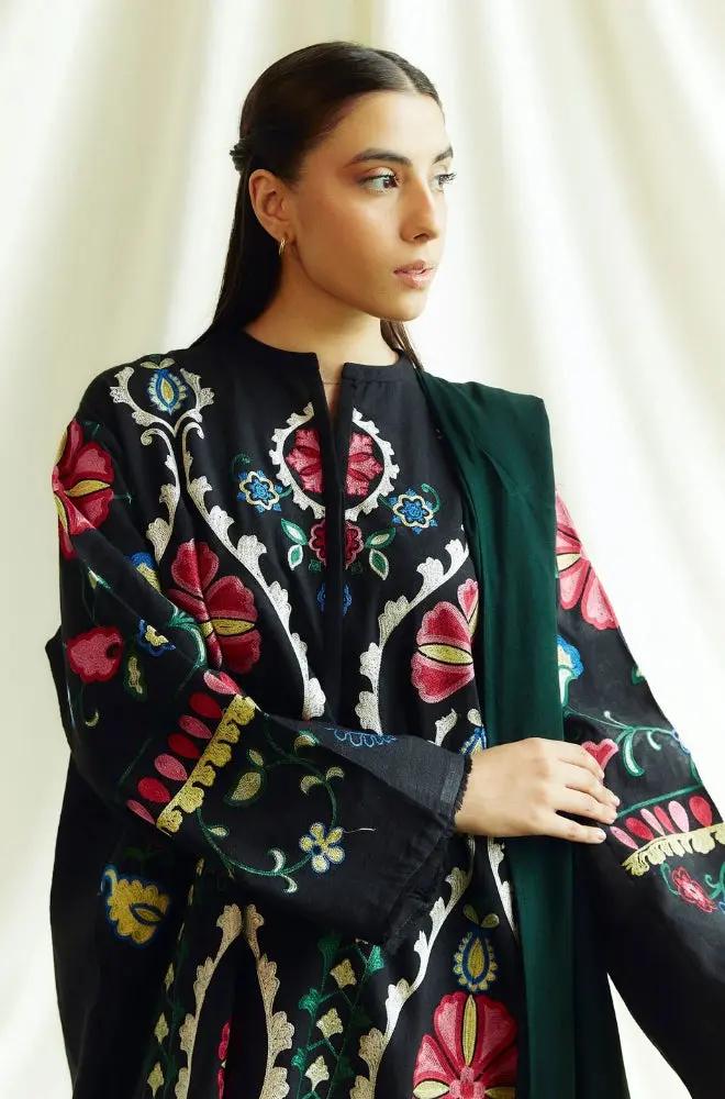 Zara Shah Jahan - 3PC Unstitched Dhanak Embroidered Shirt with Printed Pashmina Shawl and Trouser - RF1263 Royal Pret