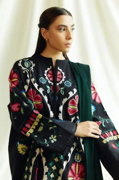 Zara Shah Jahan - 3PC Unstitched Dhanak Embroidered Shirt with Printed Pashmina Shawl and Trouser - RF1263 Royal Pret