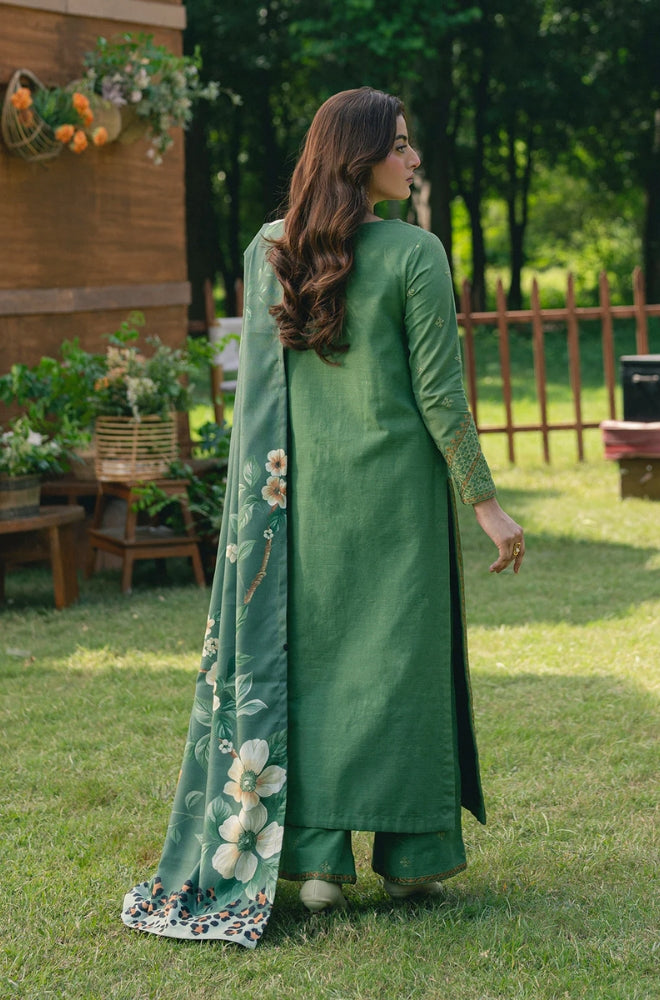 Maryam N Marya - 3PC Khaddar Embroidered Shirt with Digital Printed Dupatta and Embroidered Trouser - RF1412 Royal Pret