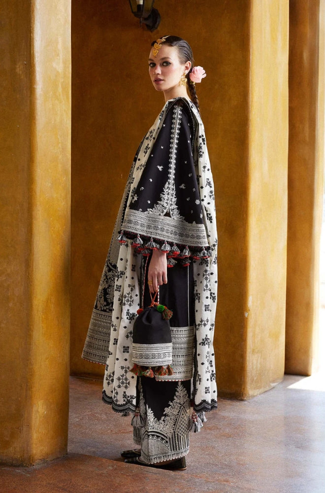 Hussain Rehar - 3PC Lawn Embroidered Shirt with Embroidered Slub Net Dupatta (Unstitched) - RF1309