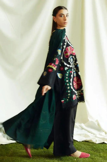 Zara Shah Jahan - 3PC Unstitched Dhanak Embroidered Shirt with Printed Pashmina Shawl and Trouser - RF1263 Royal Pret