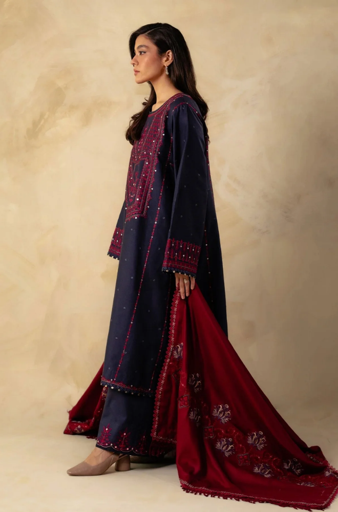 Zara Shah Jahan - 3PC Unstitched Dhanak Sequence Embroidered Shirt with Sequence Embroidered Dupatta and Trouser - RF1132