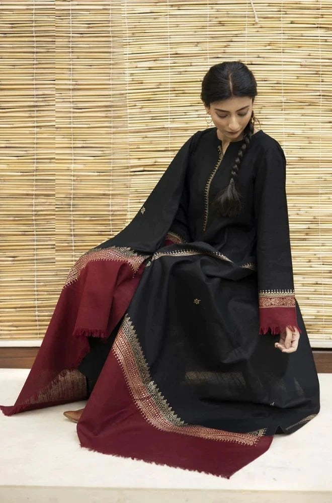 Zarpash - 3PC Unstitched Dhanak Neckline Embroidered Shirt with Printed Dupatta and Trouser - RF1220