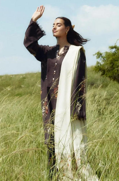 Zara Shah Jahan - 3PC Unstitched Dhanak Embroidered Shirt with Printed Pashmina Shawl and Trouser - RF1264 Royal Pret