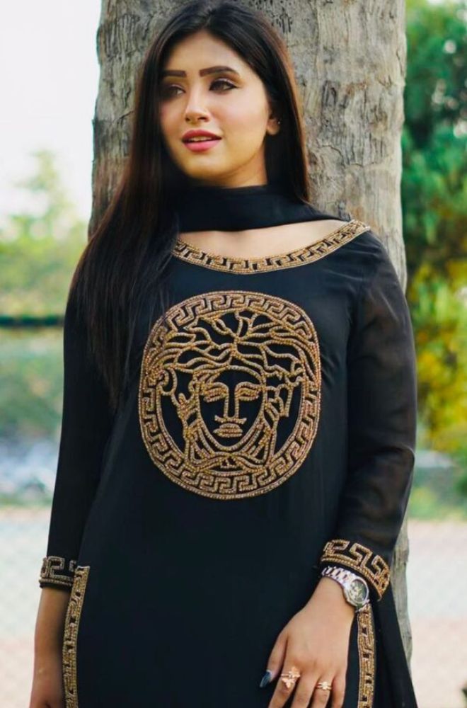 Versace - 3PC Unstitched Shamooz Silk Embroidered Shirt with Bamber Chiffon Dupatta and Plain Trousers - RF0842