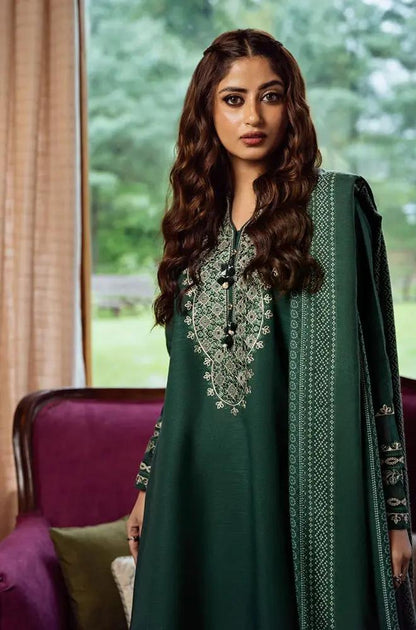 Sapphire - 3PC Unstitched Khaddar Printed and Embroidered Front with Printed Khaddar Shawl and Printed Trouser - RF1274 Royal Pret