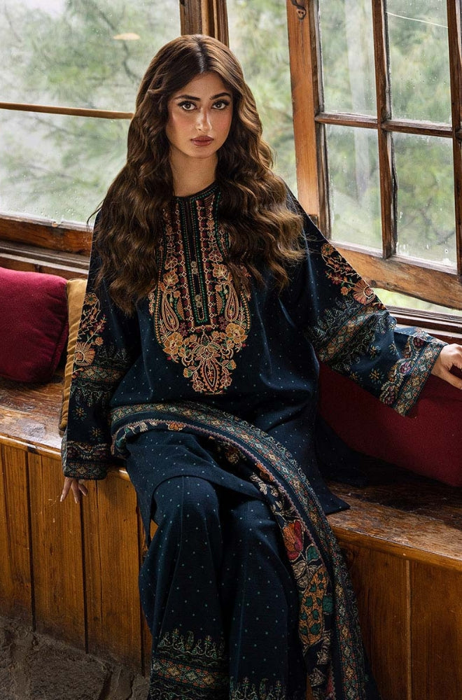 Sapphire - 3PC Unstitched Khaddar Printed and Embroidered Front with Printed Shawl and Printed Trouser - RF1234