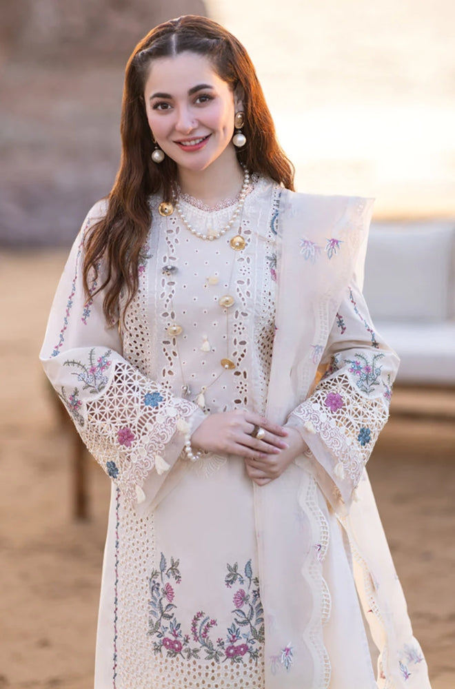 Qalamkaar - 3PC Unstitched Lawn Chicken Kari Embroidered Shirt with Embroidered Organza Dupatta - RF1039