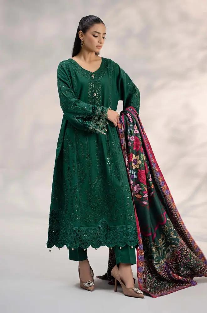 Maria B - 3PC Unstitched Lawn Sequence Embroidered Shirt with Chiffon Dupatta - RF1278 Royal Pret