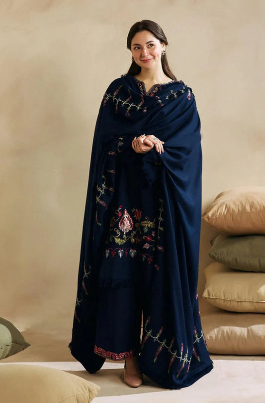 Zara Shah Jahan - 3PC Unstitched Dhanak Embroidered Shirt with Embroidered Dhanak Dupatta and Trouser - RF1133