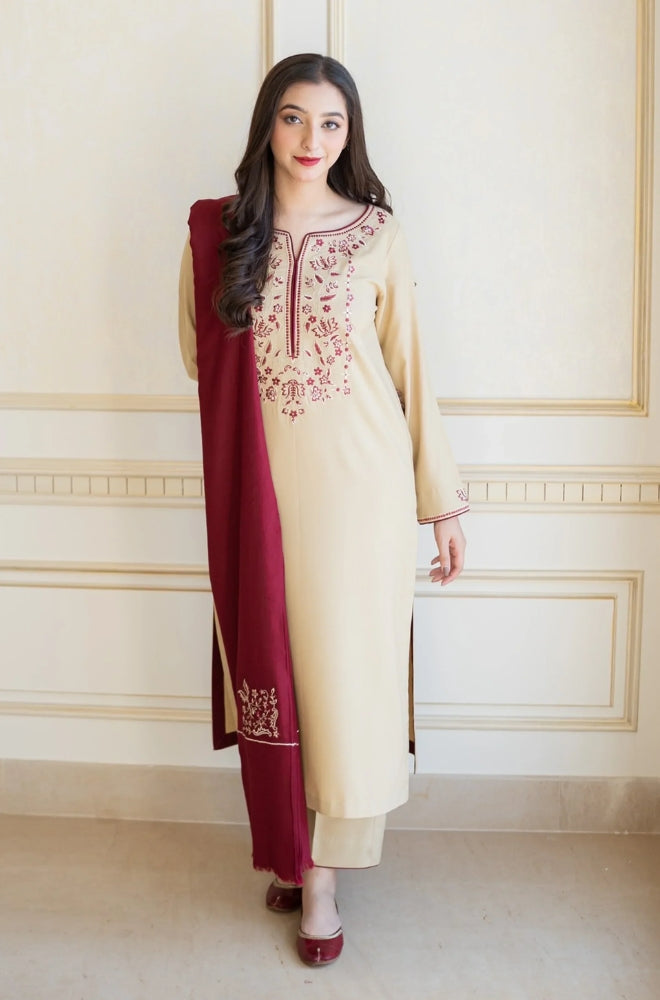 Aisling - 3PC Unstitched Dhanak Embroidered Shirt with Dhanak Embroidered Dupatta and Trouser - RF1152