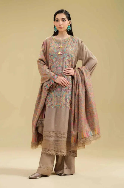 Nishat - 3PC Unstitched Dhanak Embroidered Shirt with Printed Shawl - RF1296 Royal Pret