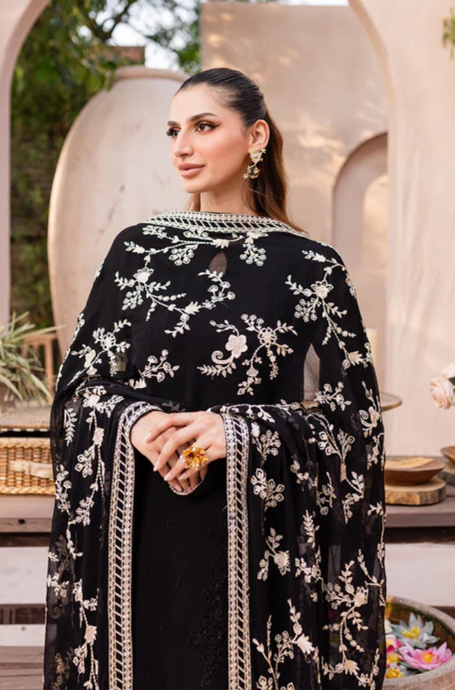 Azure - 3PC Unstitched Shamooz Silk Sequence Embroidered Shirt with Chiffon Embroidered Dupatta and Embroidered Trousers - RF1159