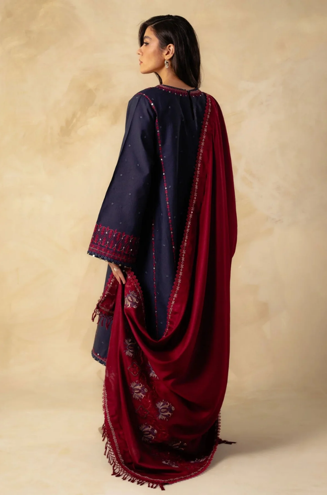 Zara Shah Jahan - 3PC Unstitched Dhanak Sequence Embroidered Shirt with Sequence Embroidered Dupatta and Trouser - RF1132