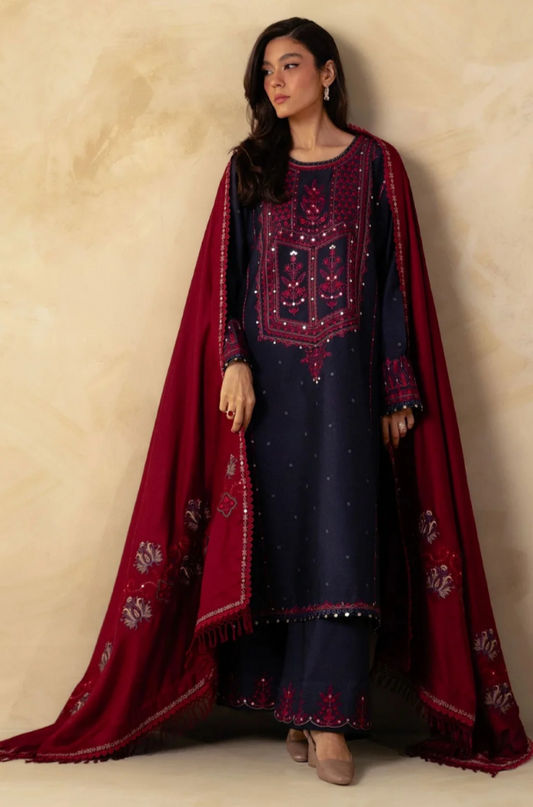 Zara Shah Jahan - 3PC Unstitched Dhanak Sequence Embroidered Shirt with Sequence Embroidered Dupatta and Trouser - RF1132