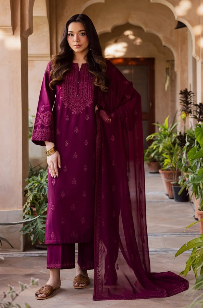 Batik - 3PC Dhanak Embroidered Shirt with Dhanak Embroidered Dupatta and Trouser - RF1423 Royal Pret