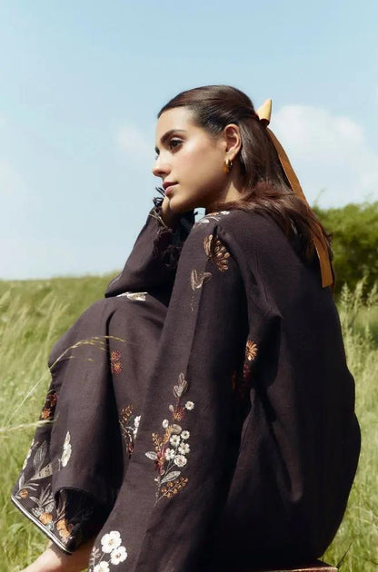 Zara Shah Jahan - 3PC Unstitched Dhanak Embroidered Shirt with Printed Pashmina Shawl and Trouser - RF1264 Royal Pret