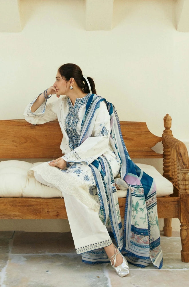 Zara Shah Jahan - 3PC Unstitched Lawn Embroidered Shirt with Digital Printed Silk Dupatta and Embroidered Trousers - RF1086