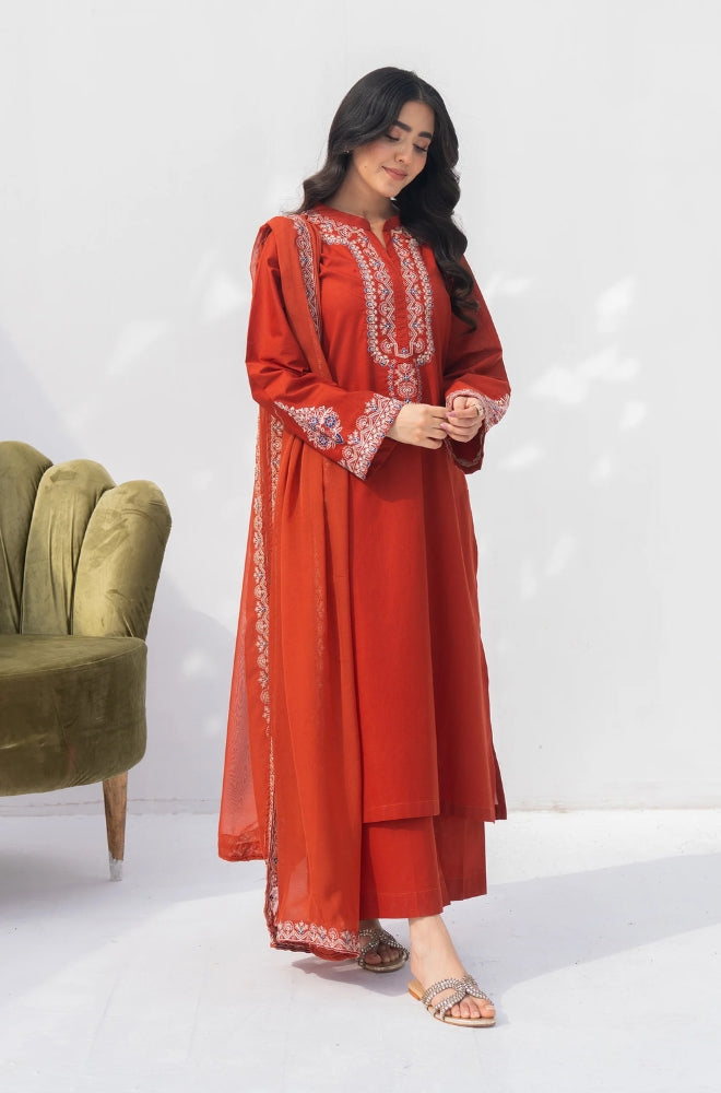 Rozana - 3PC Lawn Embroidered Shirt with Embroidered Chiffon Dupatta (Unstitched) - RF1345