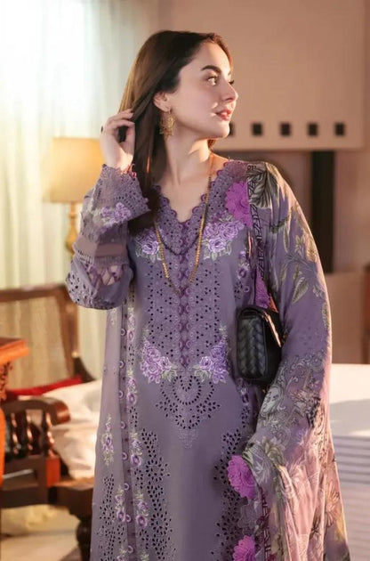 Jade - 3PC Lawn Embroidered Shirt with Printed Chiffon Dupatta (Unstitched) - RF1321 Royal Pret