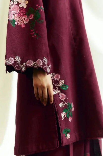 Zara Shah Jahan - 3PC Unstitched Dhanak Embroidered Shirt with Printed Pashmina Shawl and Trouser - RF1266 Royal Pret