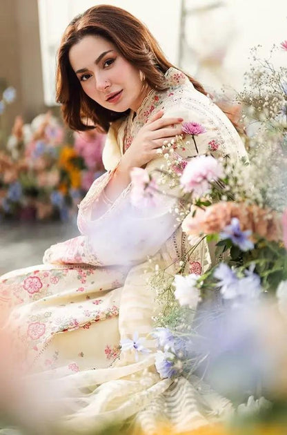 3PC Lawn Embroidered Shirt with Embroidered Khadi Net Dupatta (Unstitched) - RF1307 royalpret