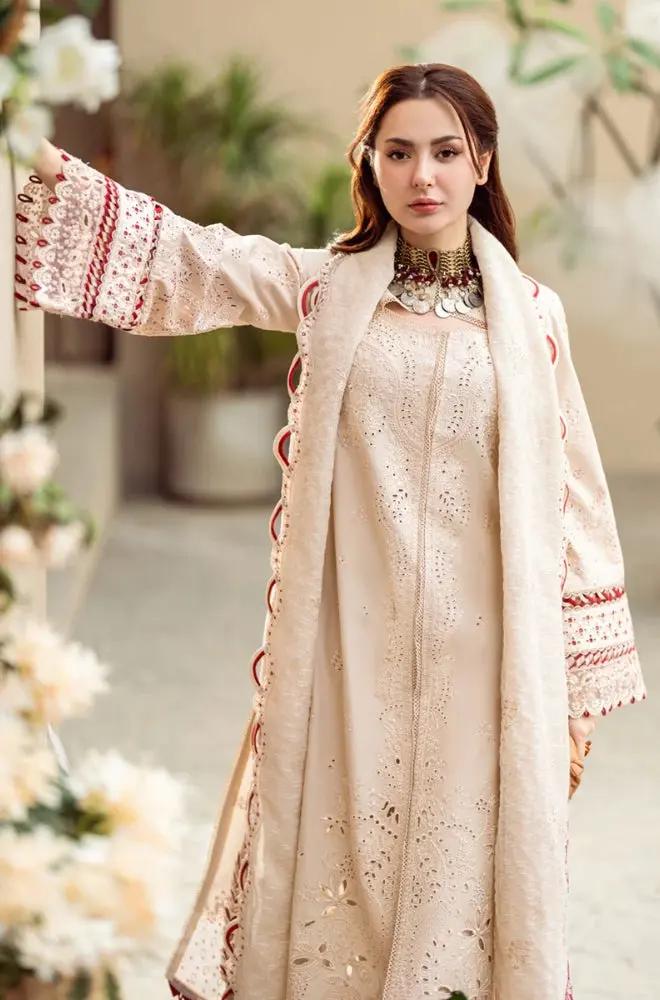 3PC Lawn Embroidered Shirt with Embroidered Slub Net Dupatta (Unstitched) - RF1327 Royal Pret
