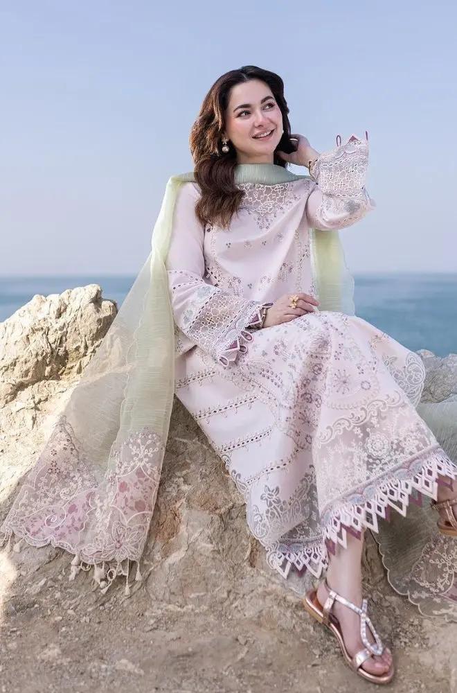 3PC Unstitched Lawn Chicken Kari Embroidered Shirt with Embroidered Slub Net Dupatta - RF1042 royalpret