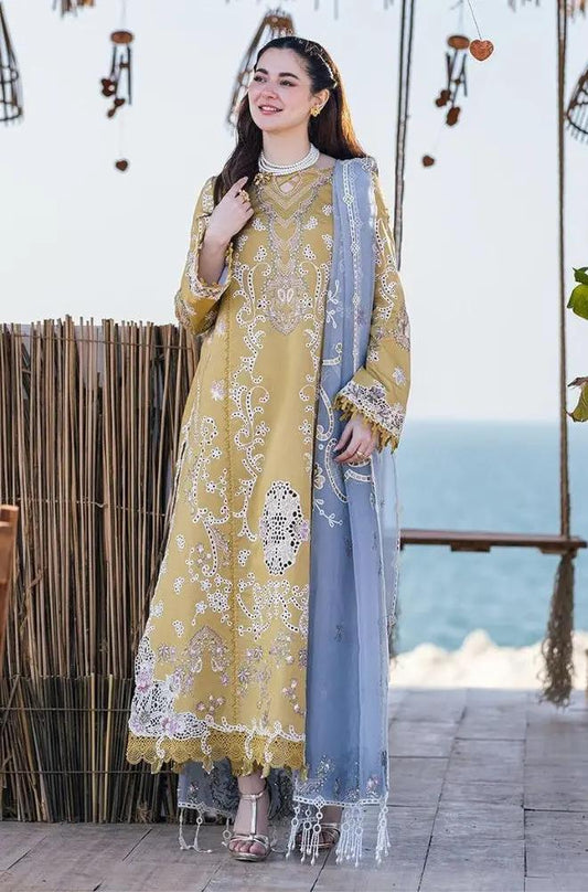 3PC Unstitched Lawn Chicken Kari Embroidered Shirt with Printed Slub Net Dupatta with Embroidered Patch - RF1040 royalpret