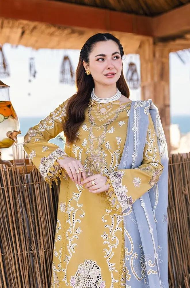 3PC Unstitched Lawn Chicken Kari Embroidered Shirt with Printed Slub Net Dupatta with Embroidered Patch - RF1040 royalpret