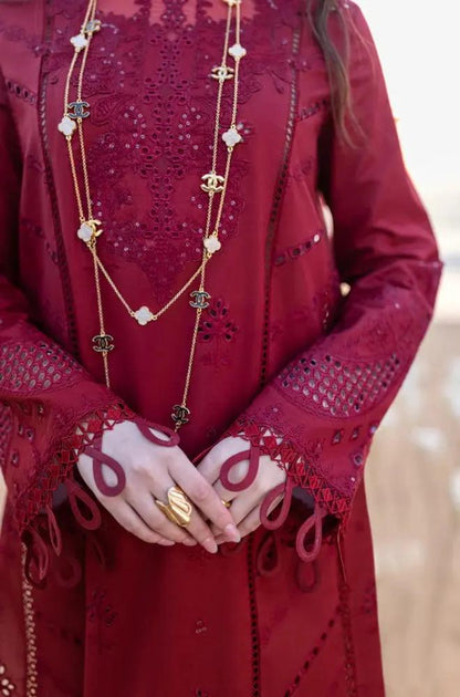 3PC Unstitched Lawn Embroidered Chicken Kari Shirt with Embroidered Organza Dupatta - RF1120 royalpret