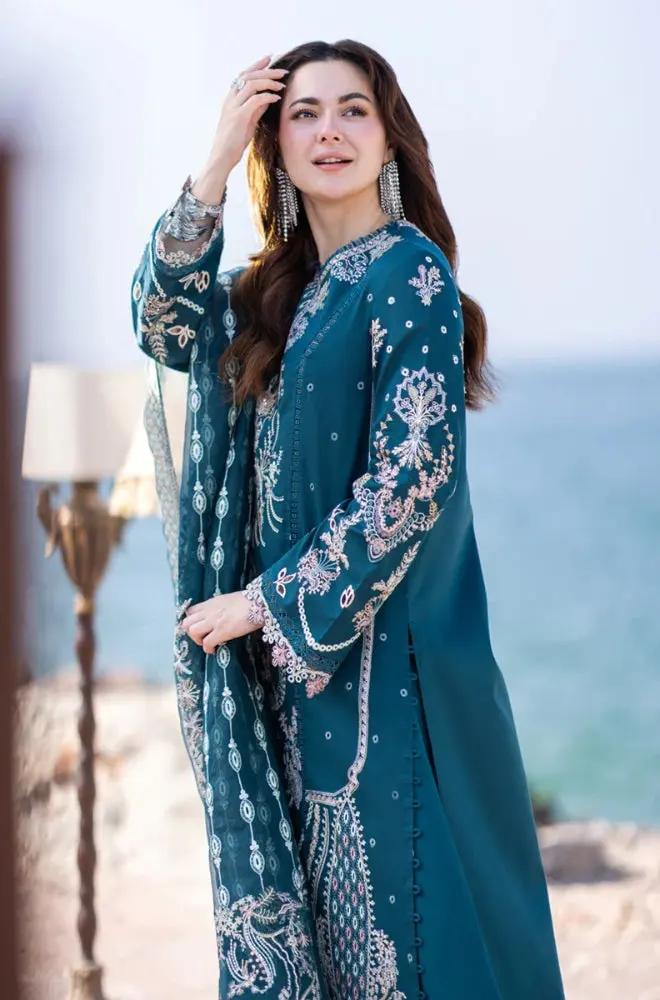 3PC Unstitched Lawn Heavy Embroidered Shirt with Printed and Embroidered Khaddi Net Dupatta - RF1119 royalpret