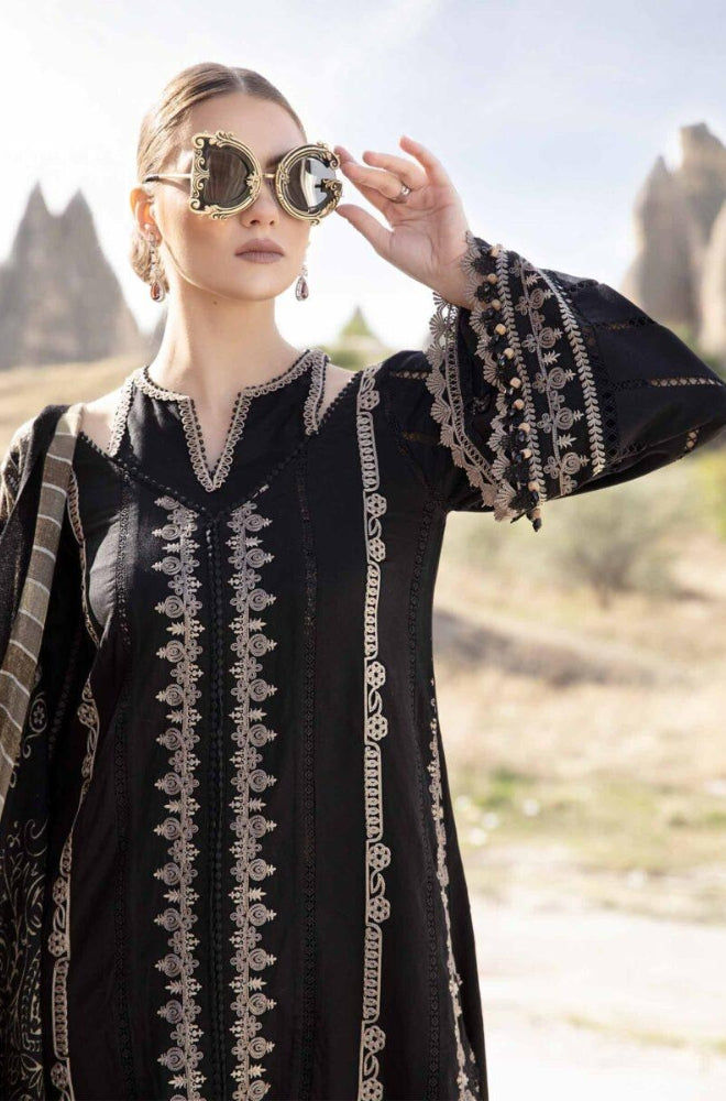 Maria B - 3PC Unstitched Dhanak Embroidered Shirt with Digital Printed Dupatta and Trouser - RF1252