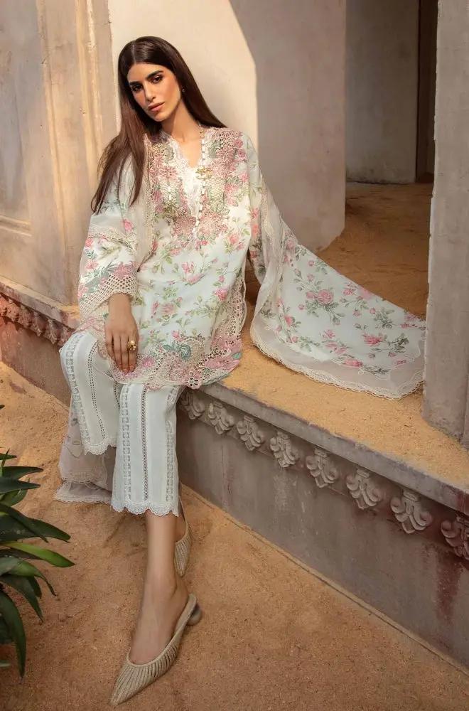 Crimson - 3PC Unstitched Lawn Printed + Embroidered Shirt with Printed Silk Dupatta and Embroidered Trouser - RF1070 royalpret