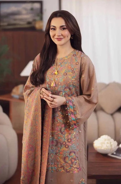 Nishat - 3PC Unstitched Dhanak Embroidered Shirt with Printed Shawl - RF1296 Royal Pret