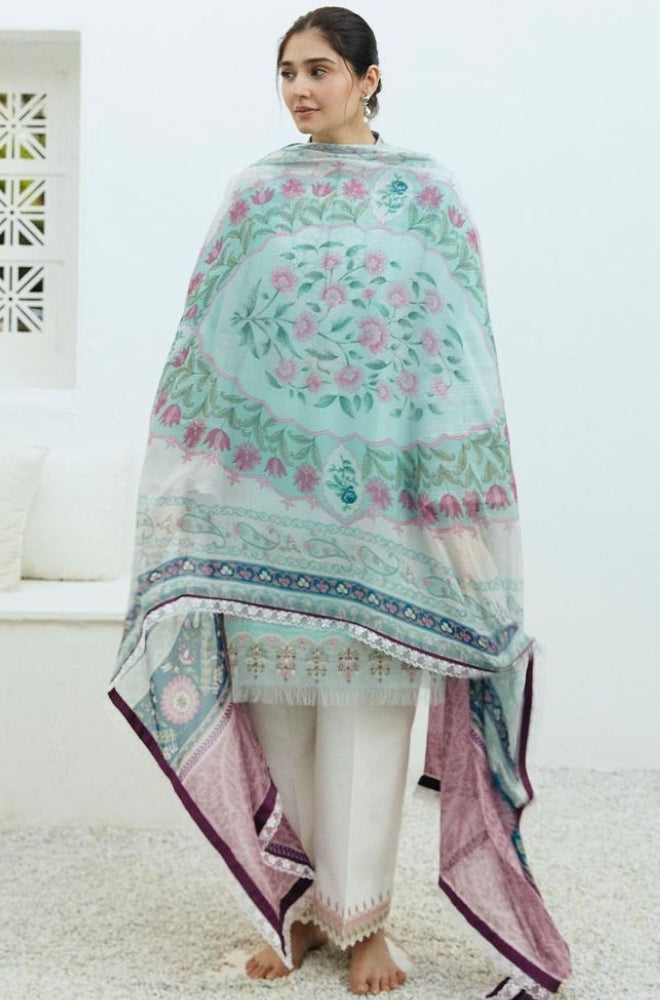 Zara Shah Jahan - 3PC Unstitched Lawn Embroidered Shirt with Digital Printed Chiffon Dupatta and Embroidered Trousers - RF1081