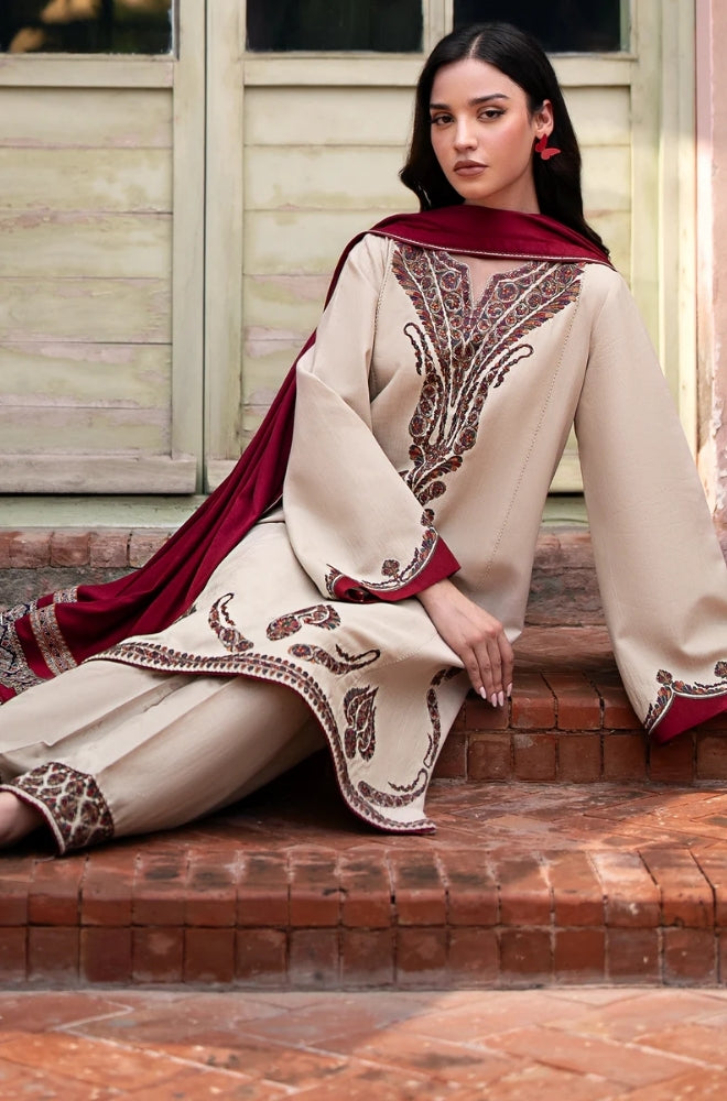 Jazmin - 3PC Unstitched Dhanak Embroidered Shirt with Pashmina Wool Shawl and Embroidered Trouser - RF1171