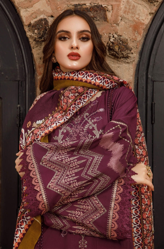 Maria B - 3PC Unstitched Dhanak Embroidered Shirt with Printed Shawl and Trouser - RF1203