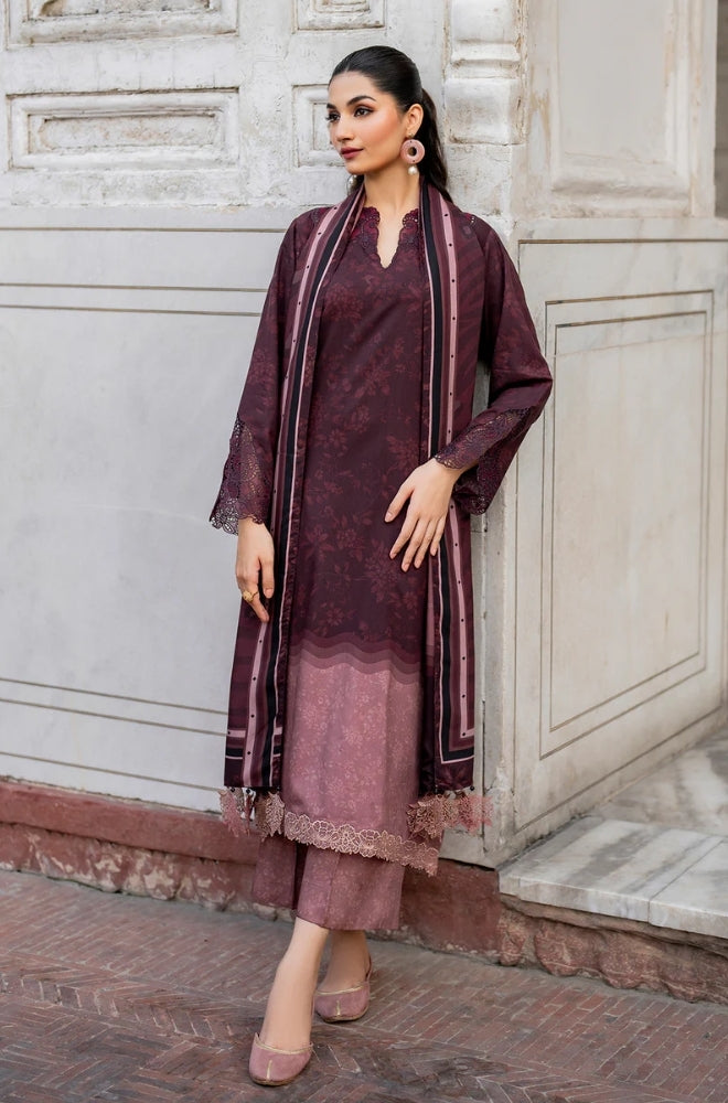 Baroque - 3PC Unstitched Printed Khaddar Shirt with Printed Khaddar Dupatta and Same Printed Trouser - RF1235