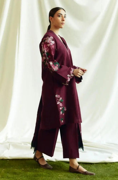 Zara Shah Jahan - 3PC Unstitched Dhanak Embroidered Shirt with Printed Pashmina Shawl and Trouser - RF1266 Royal Pret