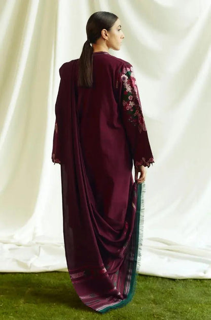 Zara Shah Jahan - 3PC Unstitched Dhanak Embroidered Shirt with Printed Pashmina Shawl and Trouser - RF1266 Royal Pret