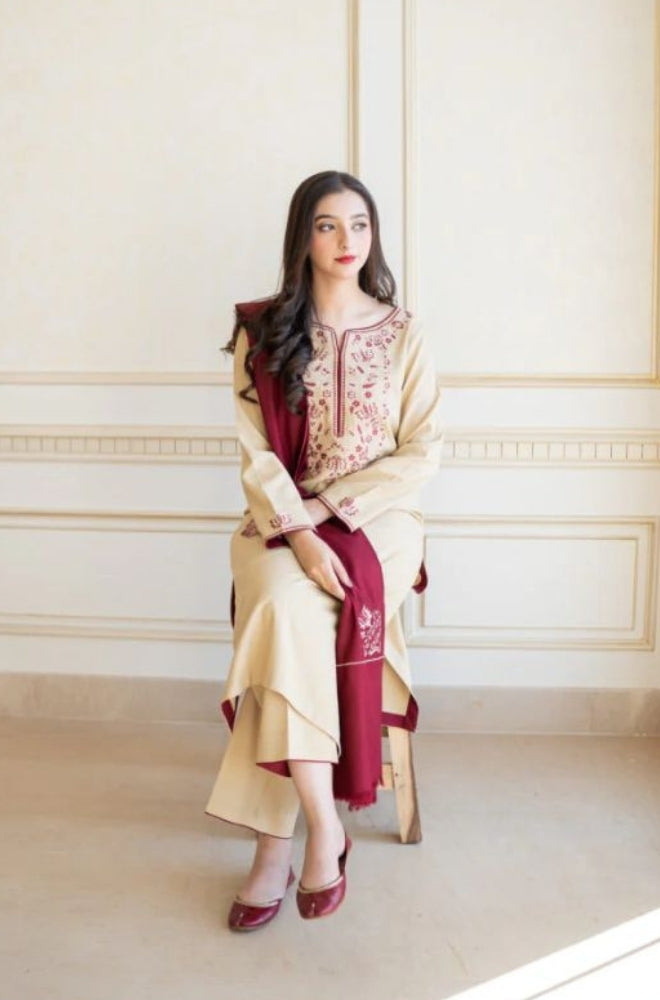 Aisling - 3PC Unstitched Dhanak Embroidered Shirt with Dhanak Embroidered Dupatta and Trouser - RF1152