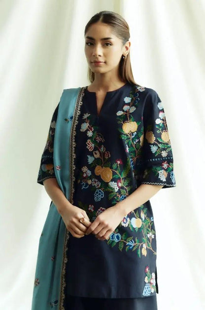 Zara Shah Jahan - 3PC Unstitched Dhanak Embroidered Shirt with Dhanak Embroidered Shawl and Trouser - RF1267 Royal Pret