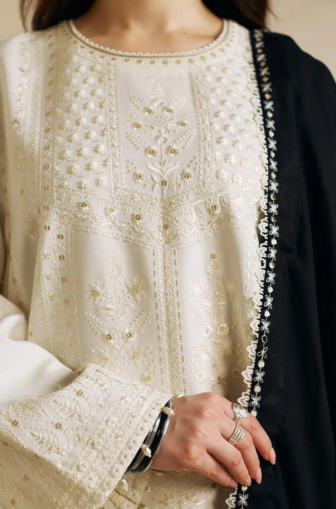 Zara Shah Jahan - 3PC Unstitched Dhanak Sequence Embroidered Shirt with Sequence Embroidered Dupatta and Trousers - RF1138