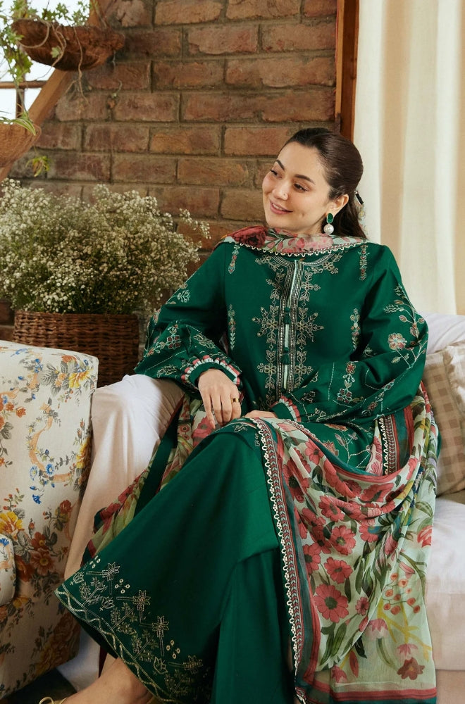 Zara Shah Jahan - 3PC Unstitched Lawn Embroidered Shirt with Cotton Net Dupatta - RF1094