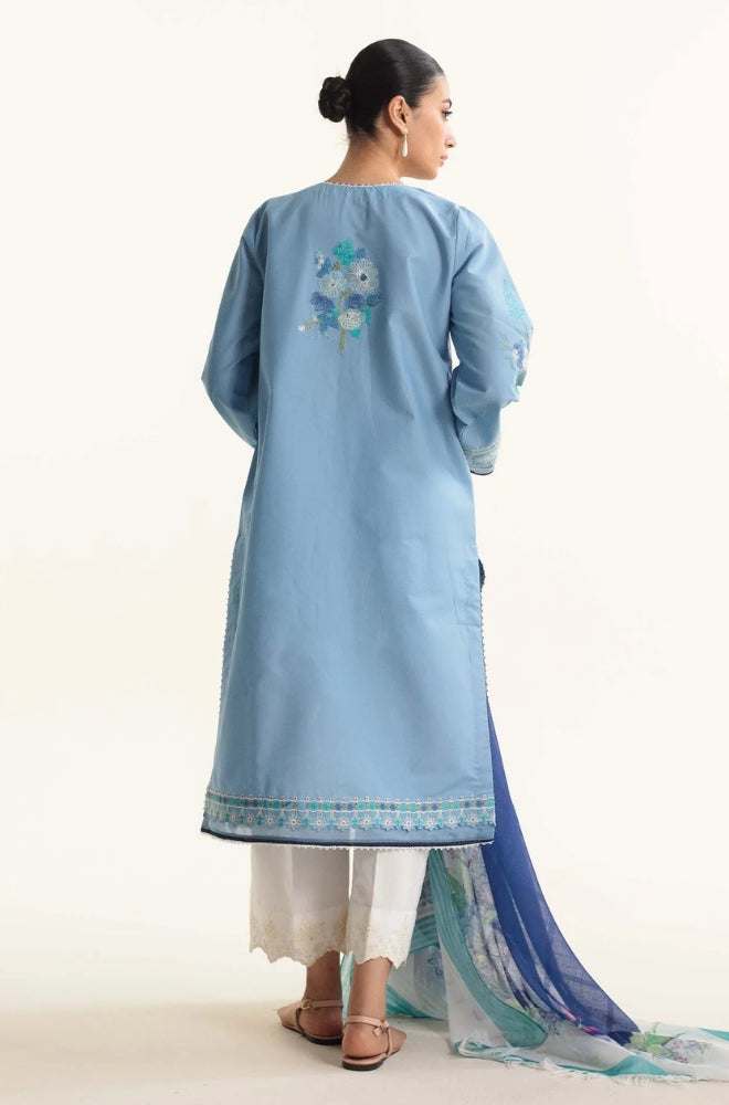 Zara Shah Jahan - 3PC Unstiched Lawn Embroidered Shirt with Slub Net Dupatta - RF1095