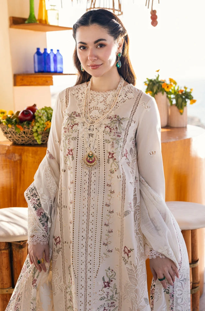 Qalamkaar - 3PC Unstitched Lawn Heavy Embroidered Shirt with Printed Slub Net Dupatta - RF1117