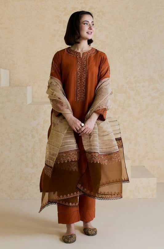 Mishkaa - 3PC Lawn Embroidered Shirt with Printed Chiffon Dupatta (Unstitched) - RF1333